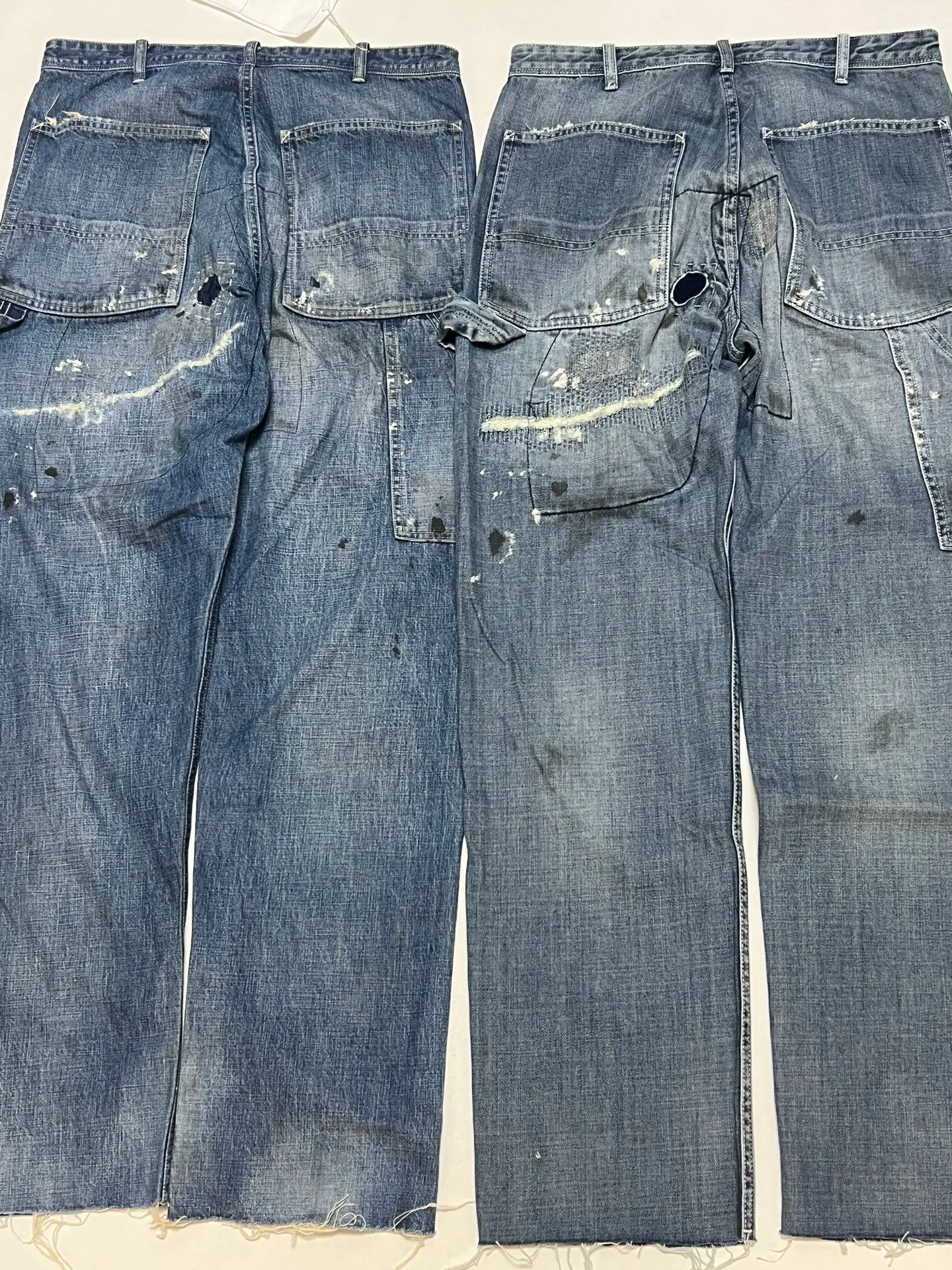 Proofing VS ZP SAINT Mxxxxxx SAINT_DENIM PANTS/PAINTER /BLUE Knife cut holes and splashed ink logging trousers Patch jeans Blue S-XL All accessories are molded and customized Super heavy work Washed and worn Knife cut holes Artificial ink splashed graffiti Genuine version Loose and stylish